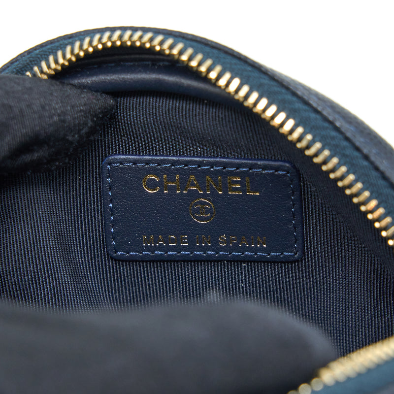 Chanel Mini Round Pouch Caviar Navy LGHW