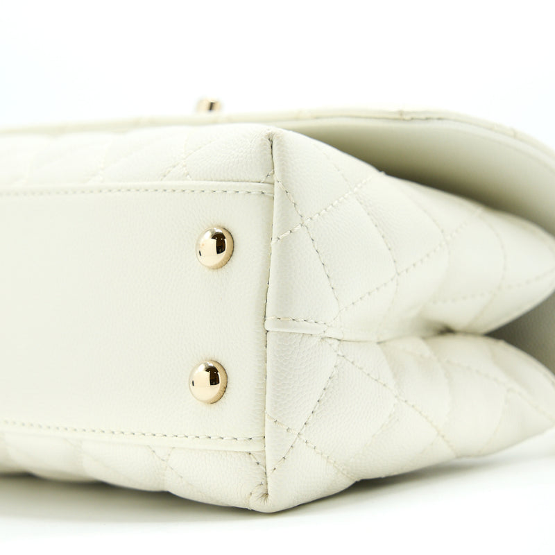 Chanel Small Coco Handle Caviar White LGHW (Microchip)