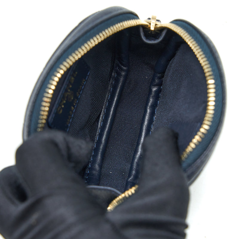 Chanel Mini Round Pouch Caviar Navy LGHW