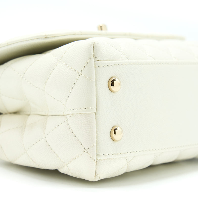 Chanel Small Coco Handle Caviar White LGHW (Microchip)