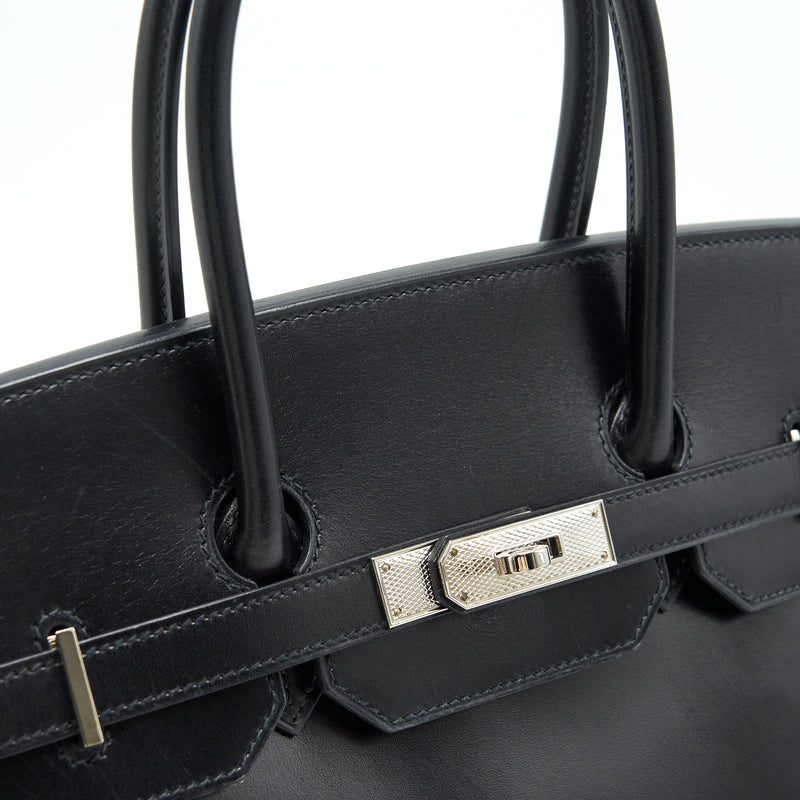 Hermes Birkin 35  Box Leather Black with Palladium Guilloche Hardware