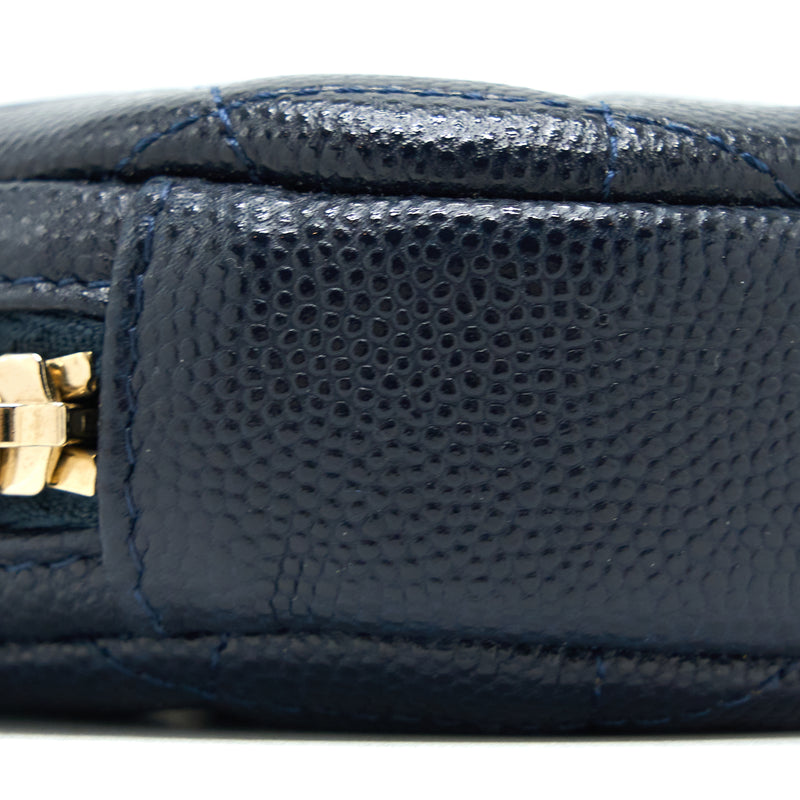 Chanel Mini Round Pouch Caviar Navy LGHW
