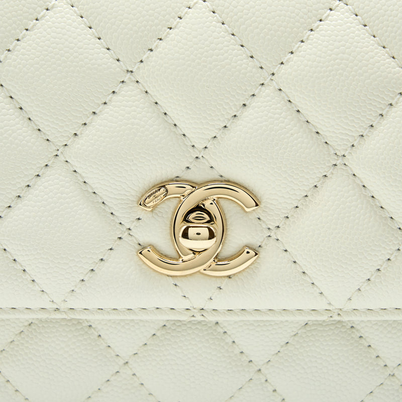 Chanel Small Coco Handle Caviar White LGHW (Microchip)