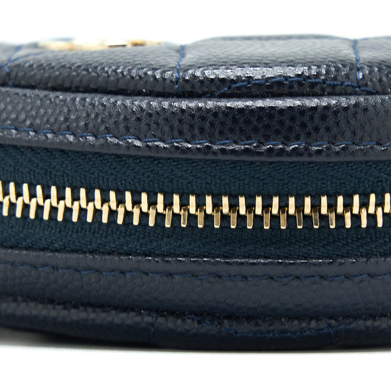 Chanel Mini Round Pouch Caviar Navy LGHW