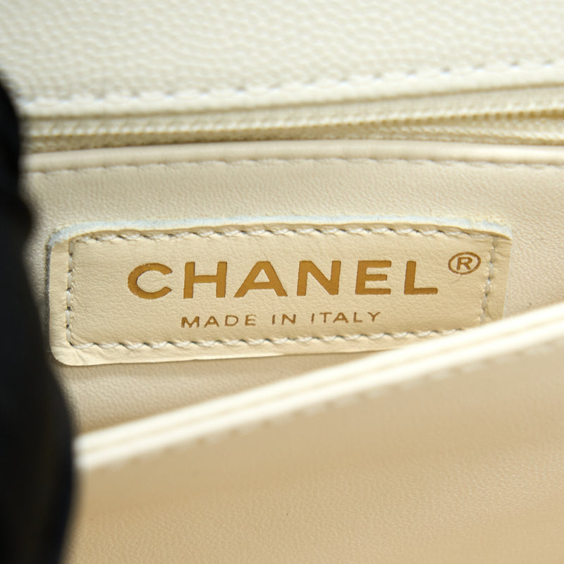 Chanel Small Coco Handle Caviar White LGHW (Microchip)