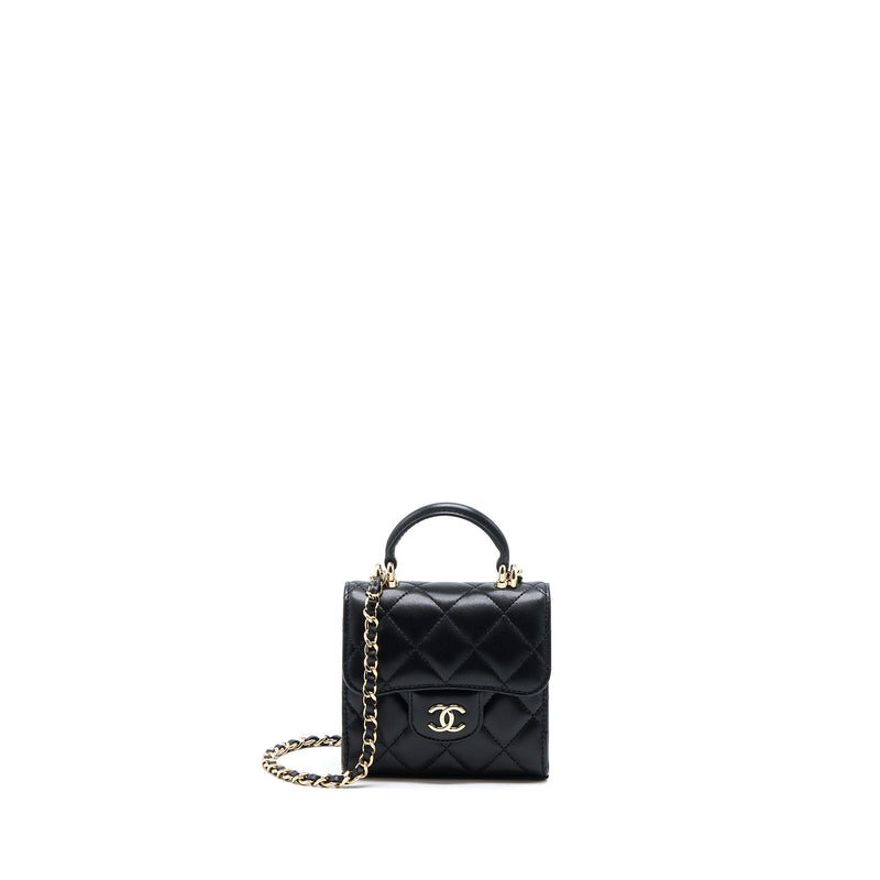 Chanel Top Handle Mini Flap Bag Lambskin Black LGHW