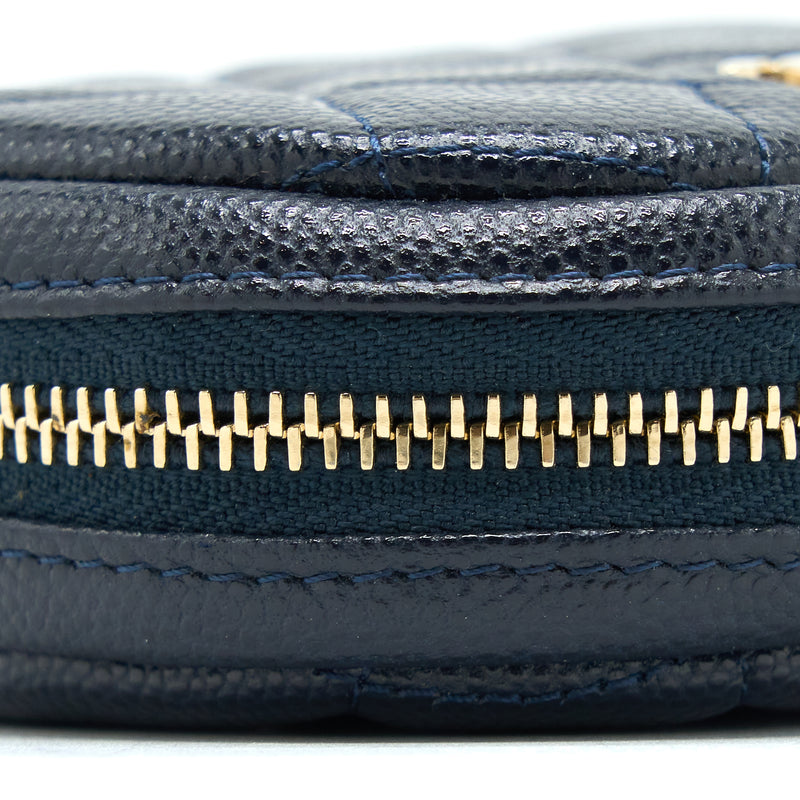Chanel Mini Round Pouch Caviar Navy LGHW