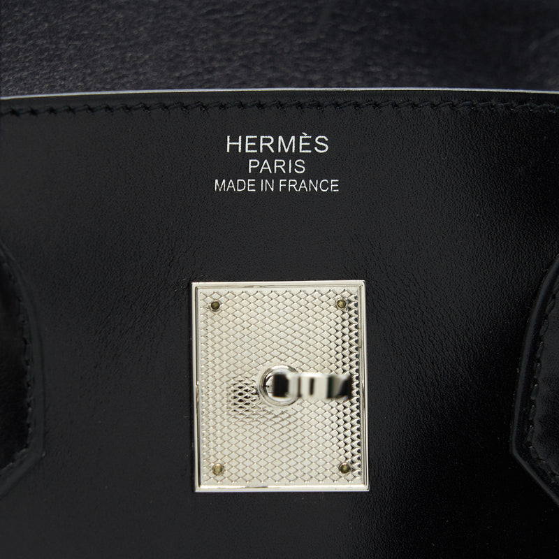 Hermes Birkin 35  Box Leather Black with Palladium Guilloche Hardware