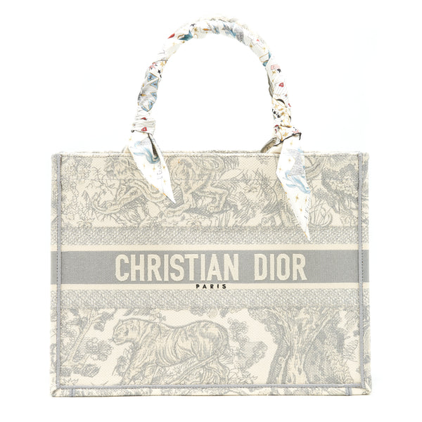 Dior Small Dior Book Tote Gray Toile de Jouy Embroidery an extra Dior twilly