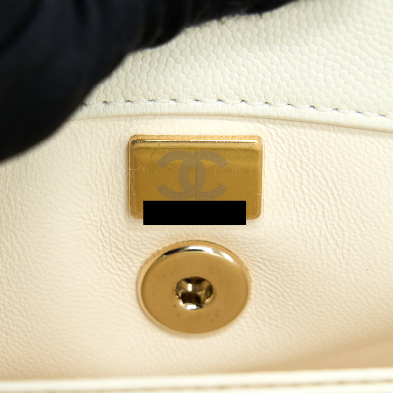Chanel Small Coco Handle Caviar White LGHW (Microchip)