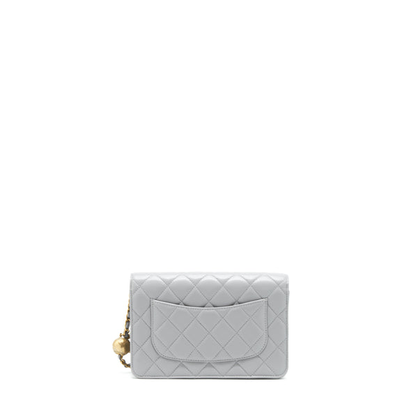 Chanel Pearl Crush Wallet On Chain Lambskin Grey Brushed GHW (Microchip)