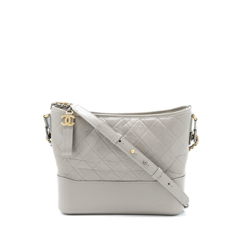 Chanel Large Gabrielle Hobo Bag Aged Calfskin Light Grey Multicoloured Hardware