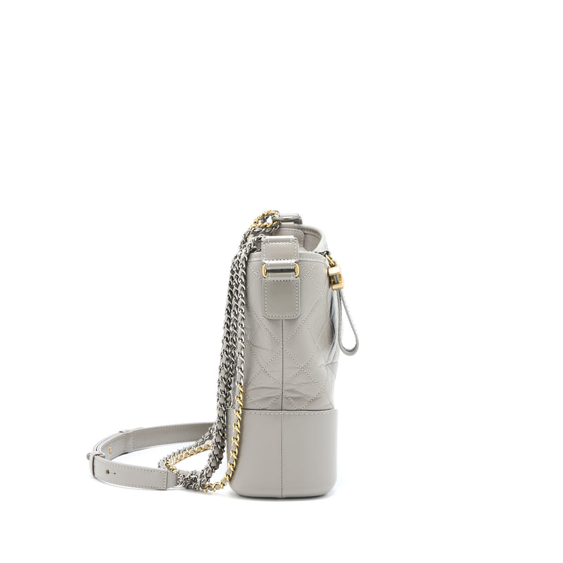 Chanel Large Gabrielle Hobo Bag Aged Calfskin Light Grey Multicoloured Hardware