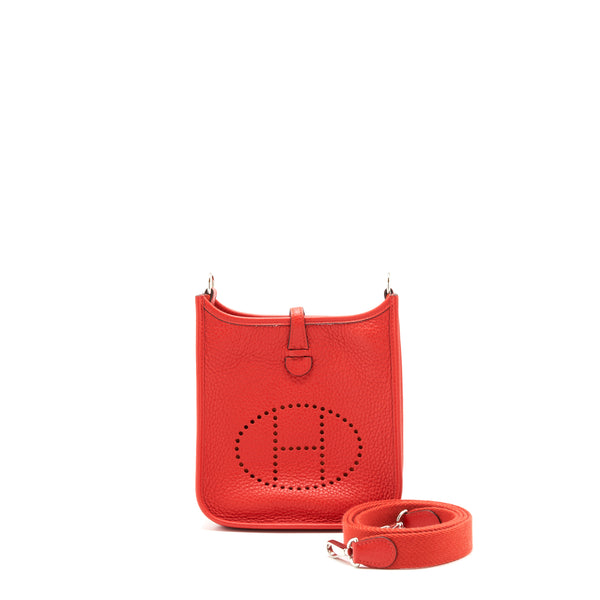 Hermes Mini Evelyne Rouge Tomate SHW Stamp Y