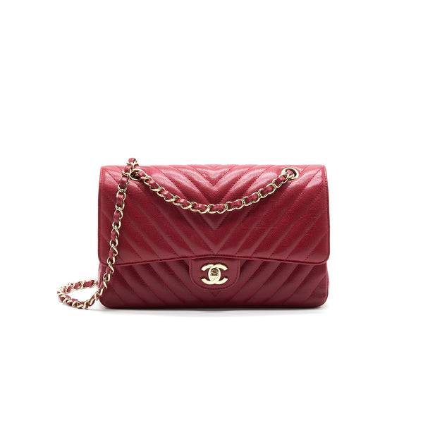 Chanel Medium Classic Double Flap caviar Raspberry Red with LGHW