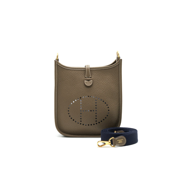 Hermes Mini Evelyne Etoupe with GHW Navy Strap