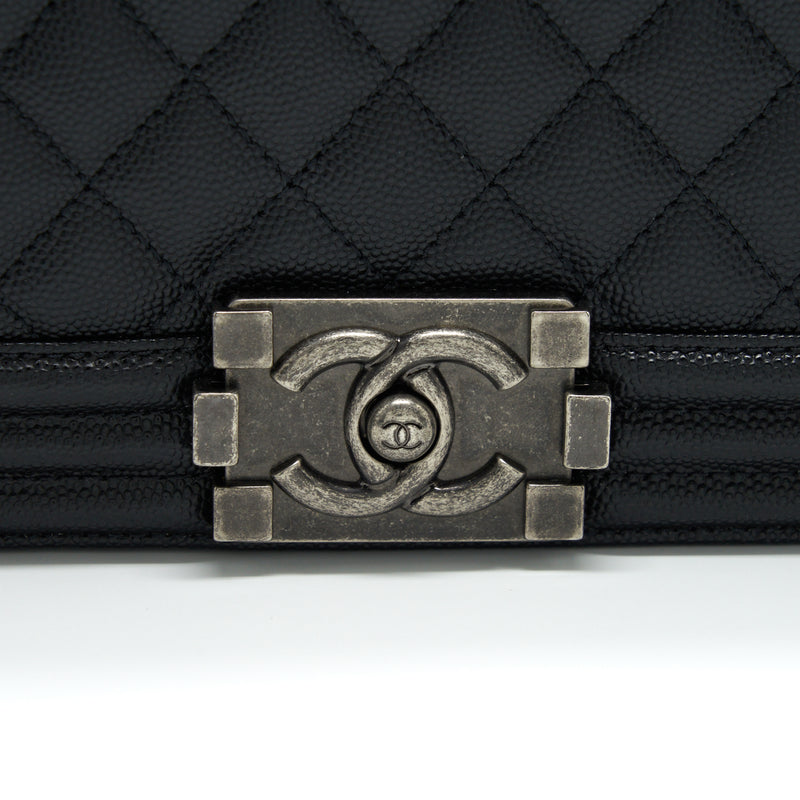 Chanel Medium Boy Bag Caviar Black With Ruthenium Sliver Hardware