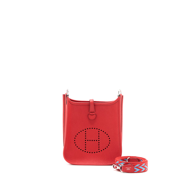 Hermes Mini Evelyne Taurillon Maurice Rouge Coeur with Multicolour Strap SHW Stamp D