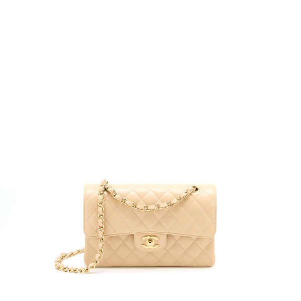 Chanel Small Classic Double Flap Bag Caviar Beige GHW(Microchip)