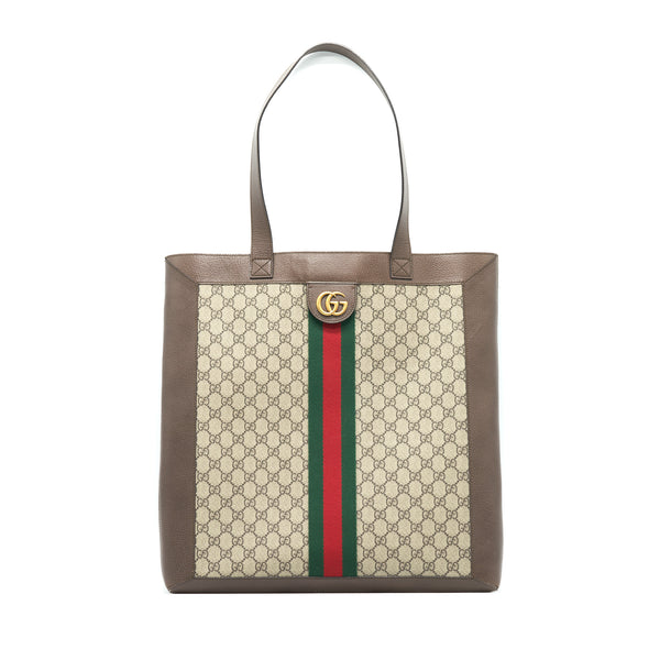 Gucci Ophidia GG Leather Trimmed Printed Coated Canvas Tote