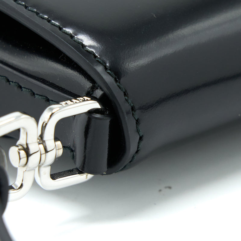 Prada Cleo Shoulder Bag Brushed Leather Black SHW
