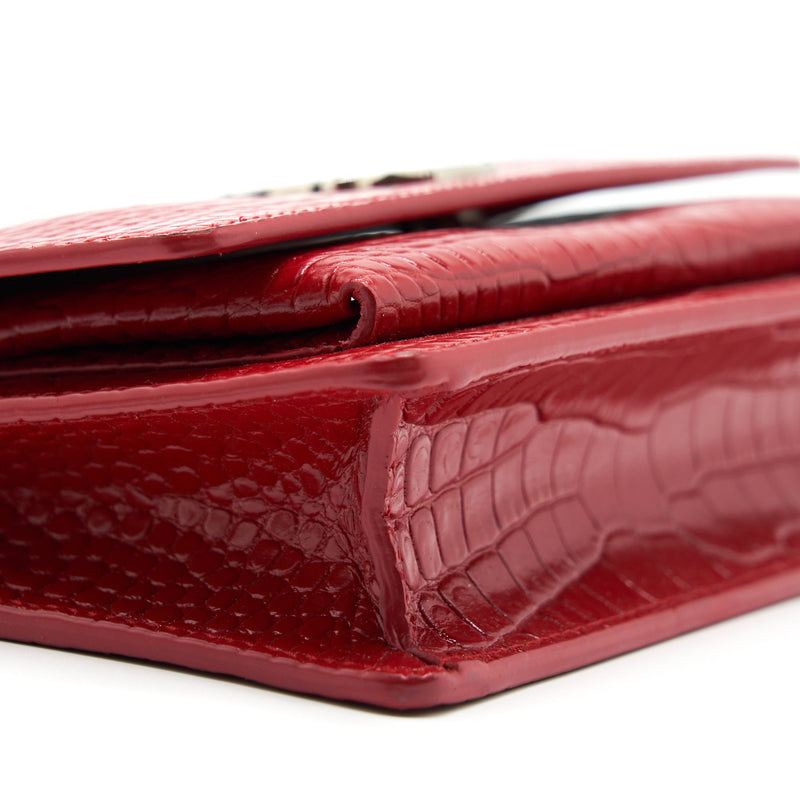 Saint Laurent/ YSL Mini Sunset Crocodile Embossed Red SHW