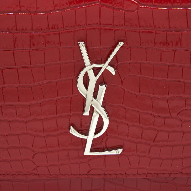 Saint Laurent/ YSL Mini Sunset Crocodile Embossed Red SHW