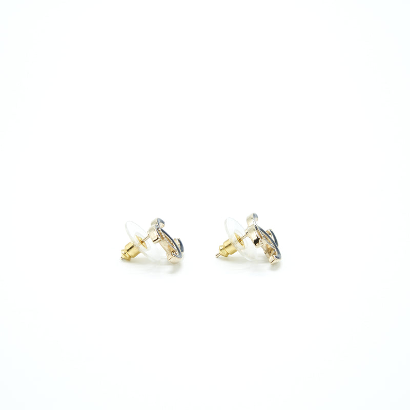 Chanel CC Logo Black And Gold Small Model Earrings