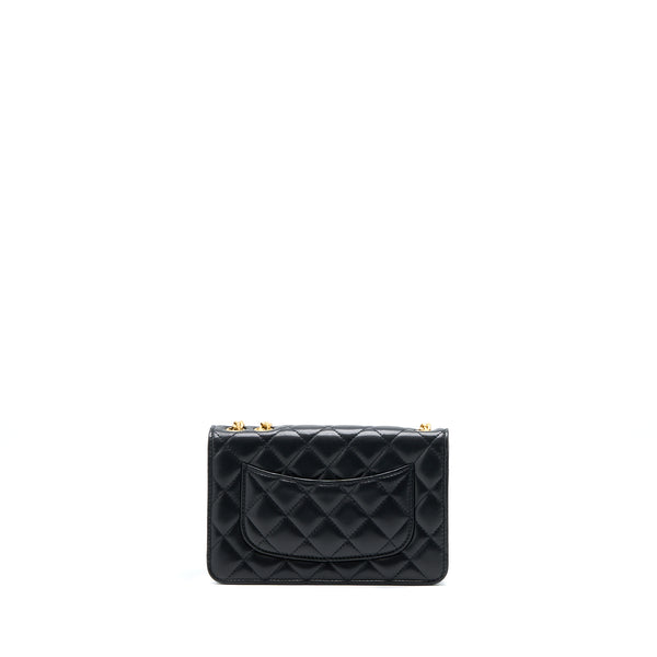 Chanel 22K Gold Pillar Wallet On Chain Lambskin Black Brushed GHW(Microchip)