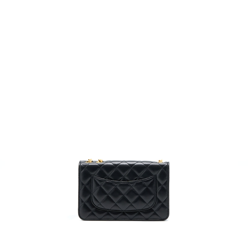 Chanel 22K Gold Pillar Wallet On Chain Lambskin Black Brushed GHW(Microchip)