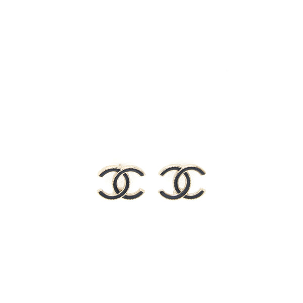 Chanel CC Logo Black And Gold Small Model Earrings