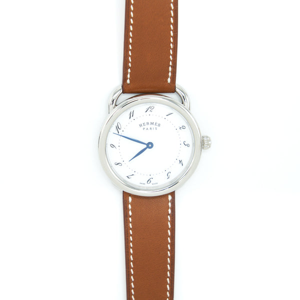 Hermes Arceau Watch 36mm Steel, White Dial, Quartz Movement With Barenia Strap