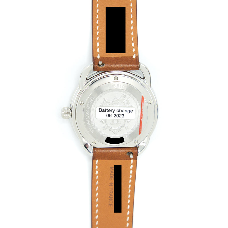 Hermes Arceau Watch 36mm Steel, White Dial, Quartz Movement With Barenia Strap