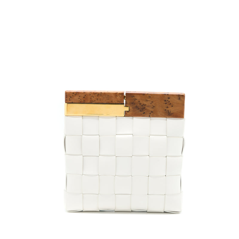 Bottega Veneta Wood Metal Handle Snap Pouch White Multicolour Hardware