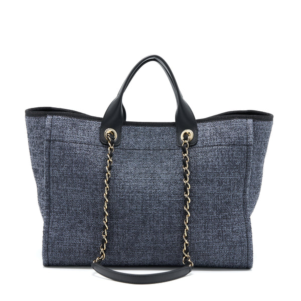 Chanel Deauville Tote Bag Tweed Dark Grey / Black LGHW (Microchip)
