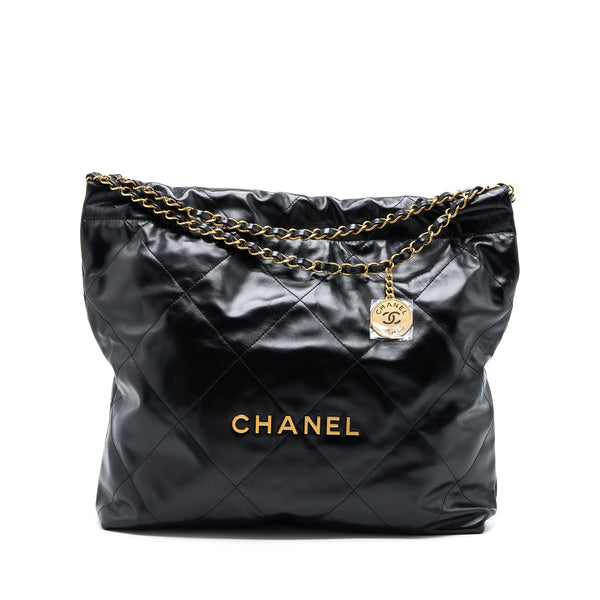 Chanel Medium 22 Bag Shiny Calfskin Black GHW (Microchip)