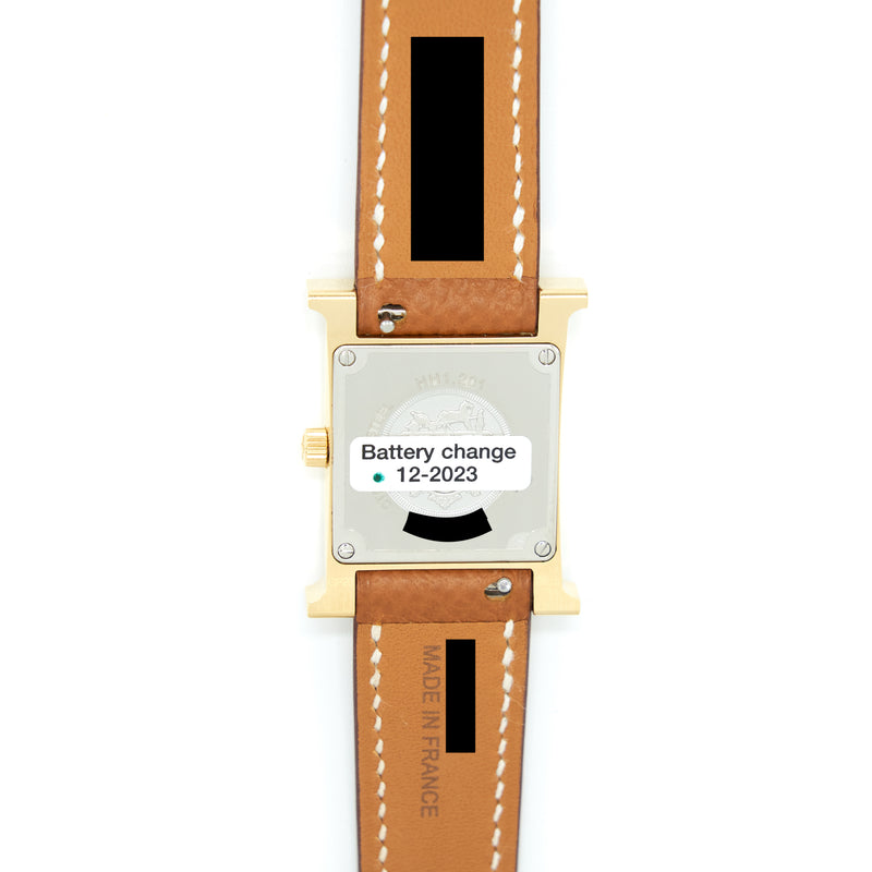 Hermes 21mm Heure Watch Epsom Gold Strap GHW