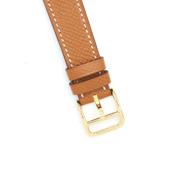 Hermes 21mm Heure Watch Epsom Gold Strap GHW