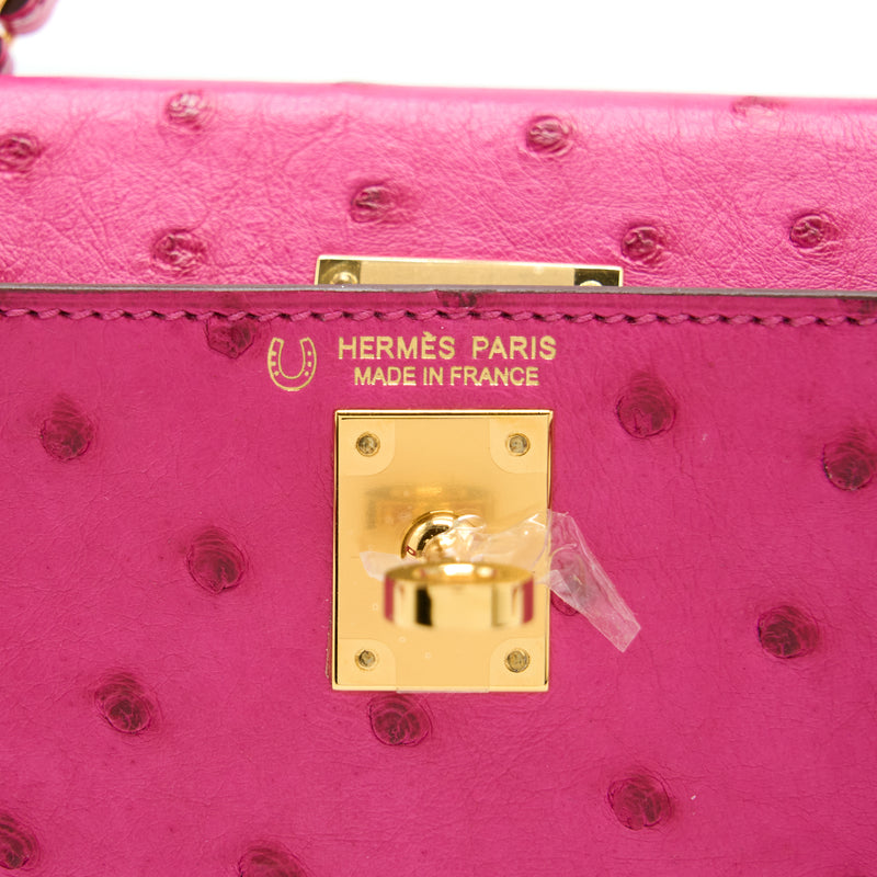 Hermes Mini Kelly Sellier Special Order Ostrich 5J Fuchsia Pink/Purple GHW Stamp Z