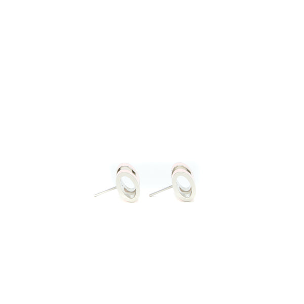 Hermes Pop H Earrings Rose Dragee Silver Tone