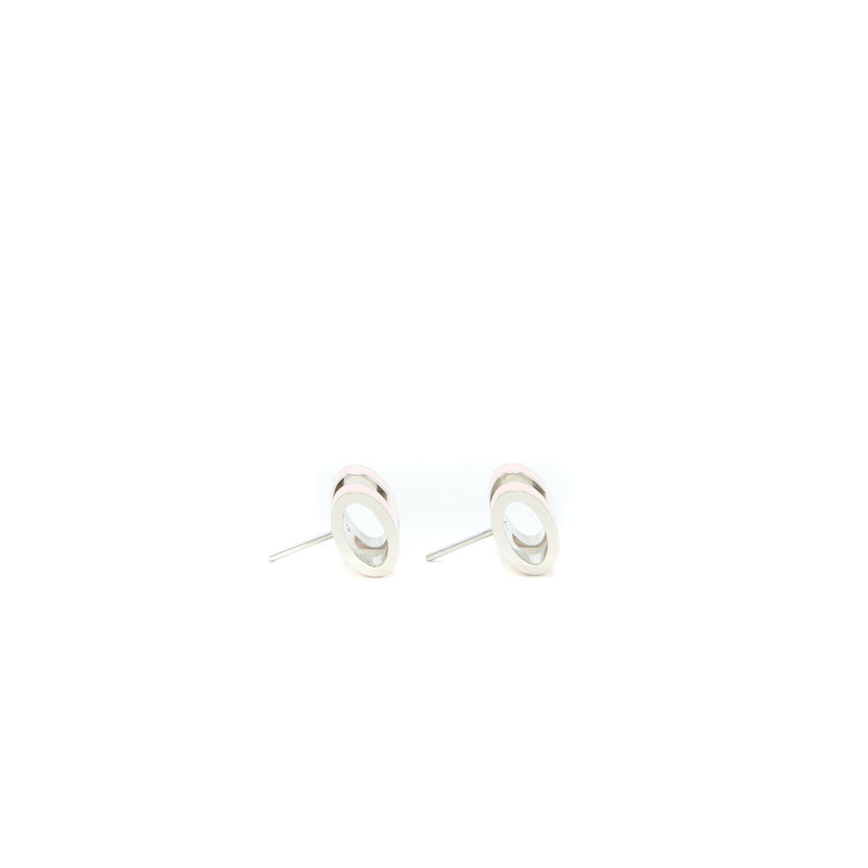 Hermes Pop H Earrings Rose Dragee Silver Tone