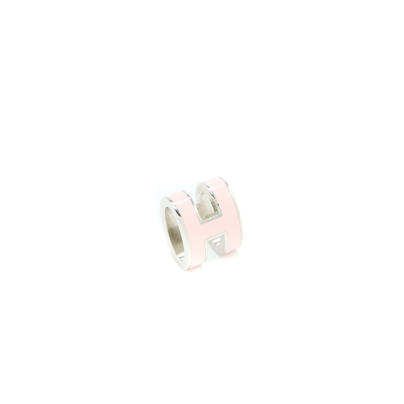 Hermes Pop H Earrings Rose Dragee Silver Tone