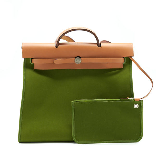 Hermes Herbag Zip 39 Canvas Pelouse/ Nature SHW Stamp Square O