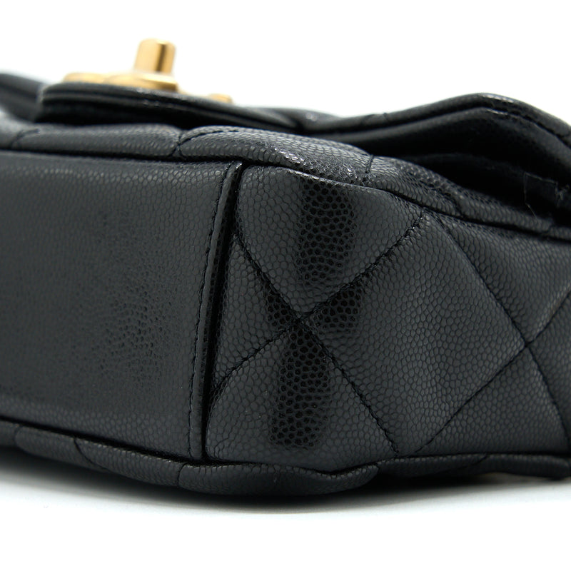 Chanel 22A Mini Square Flap Bag Caviar Black Brushed GHW (Microchip)