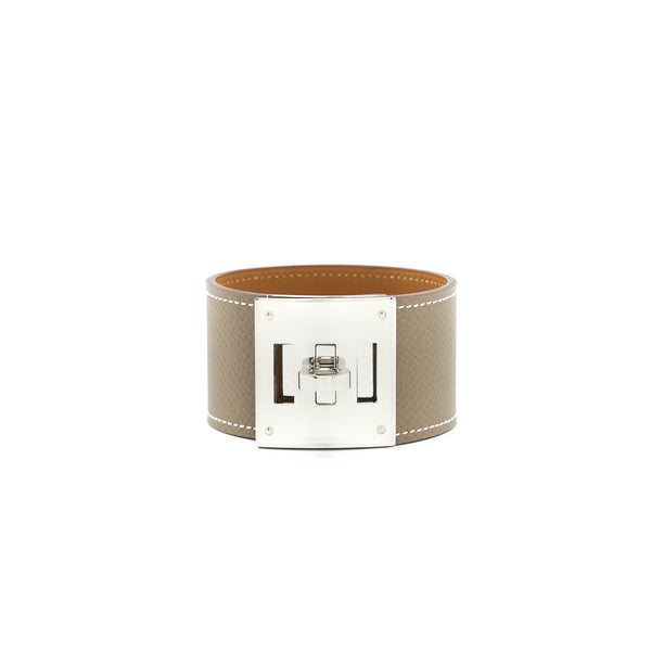 Hermes Size T3 Kelly Dog Bracelet Epsom Etoupe SHW Stamp C