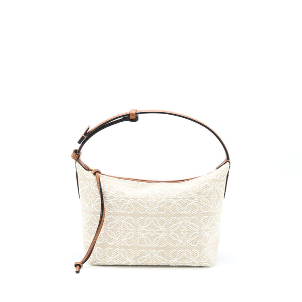 Loewe Small Cubi Bag In Anagram Jacquard/Calfskin Ecru/Tan GHW