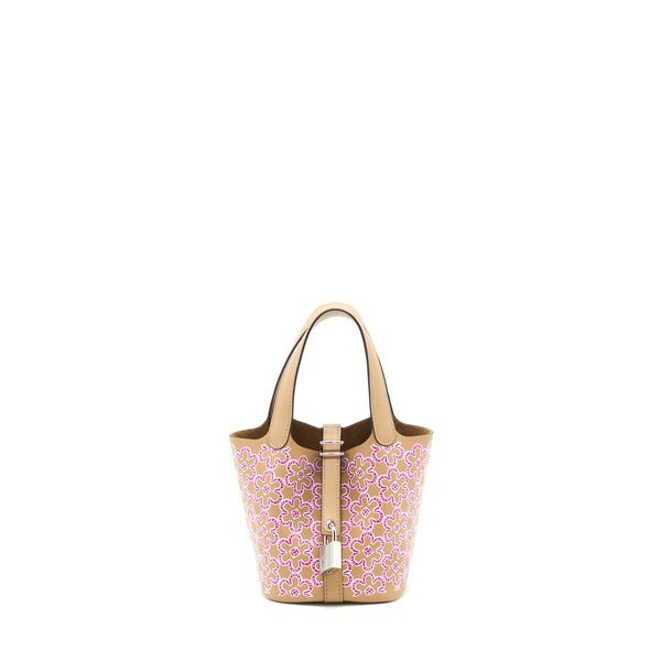 Hermes Micro Lucky Daisy Picotin 14 Swift Chai/Rose/Blanc SHW Stamp U