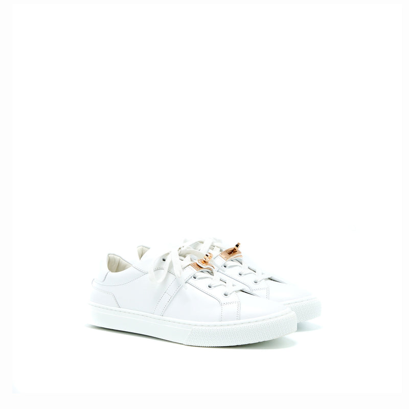 Hermes Size 38.5 Day Sneaker White Rose Gold Buckle