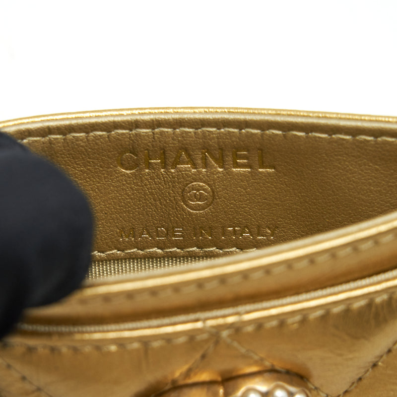 Chanel CC Logo Card Holder Gold Lambskin