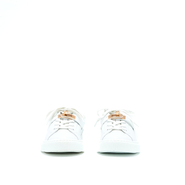 Hermes Size 38.5 Day Sneaker White Rose Gold Buckle